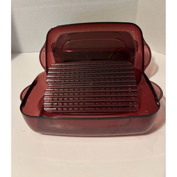Two Tupperware Steamers cranberry W Lid & Steam Screen Insert Complete Preowned - Picture 2 of 4